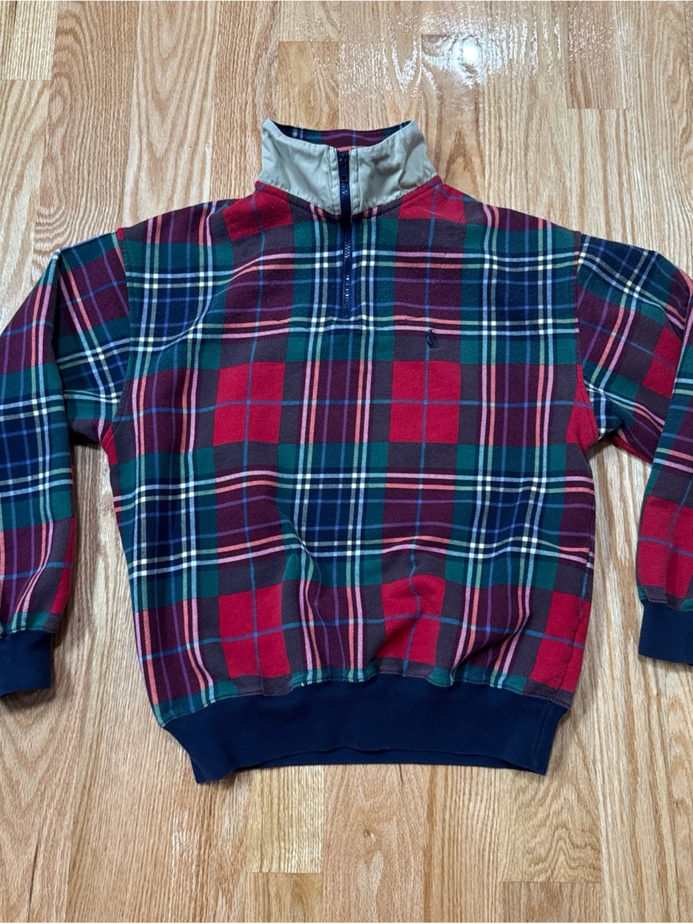 Vintage Nautica Quarter Zip Mens Size XL Plaid Navy Khaki